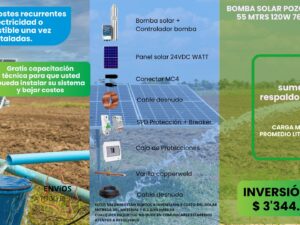 BOMBA SOLAR POZO PROFUNDO 55 METROS 120W 760L/H 24VDC 3TSS